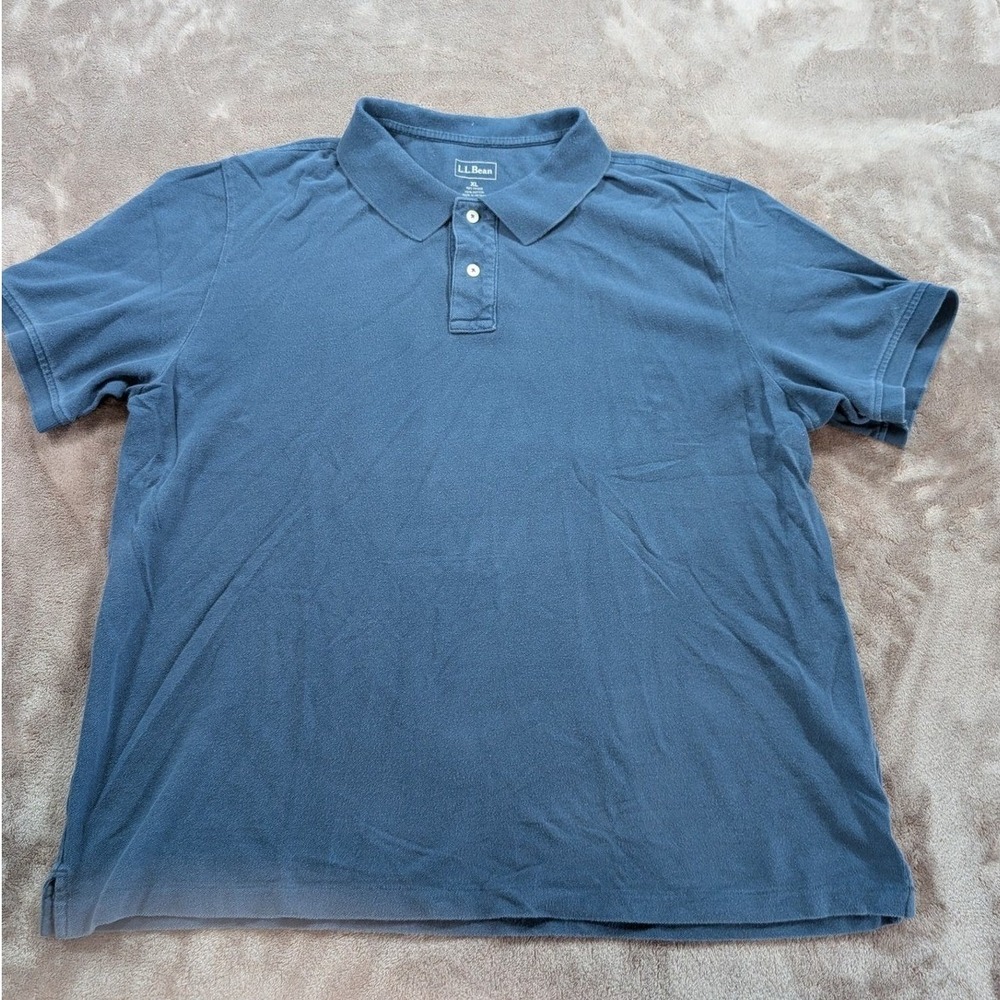 LL Bean Mens XL Blue Short Sleeve Cotton Pique Polo Shirt 05SG8